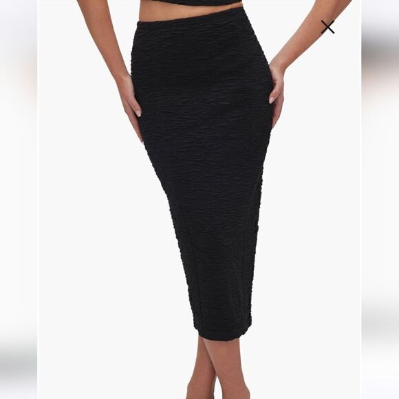 Good American Scrunchie Midi Skirt Textured Black Size Small - Picture 3 of 12